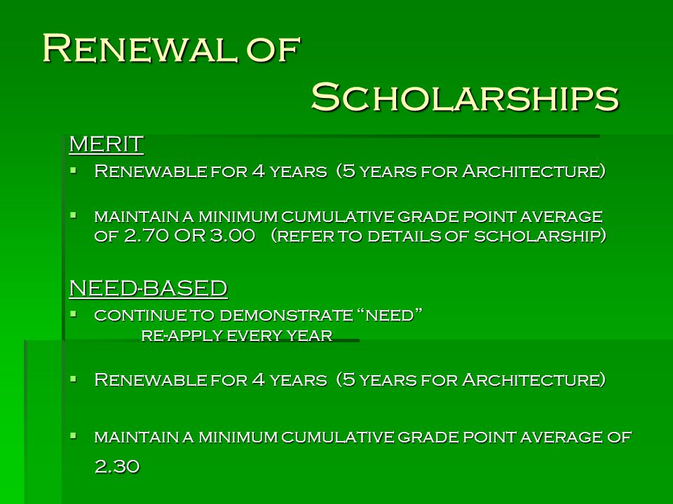 Renewal of Scholarships