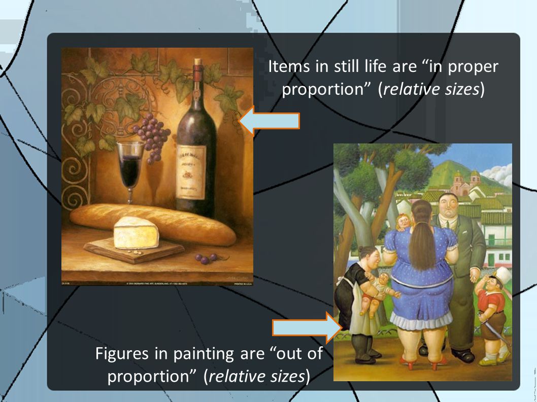 Items in still life are in proper proportion (relative sizes)