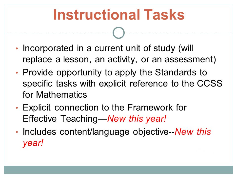 Instructional Tasks Incorporated in a current unit of study (will replace a lesson, an activity, or an assessment)
