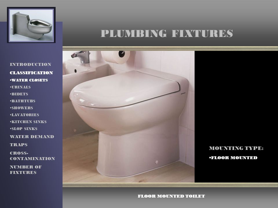 PLUMBING FIXTURES MOUNTING TYPE: INTRODUCTION CLASSIFICATION