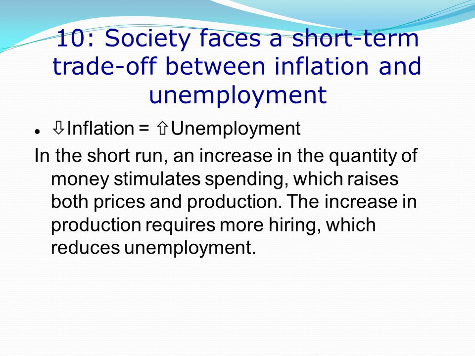 10: Society faces a short-term trade-off between inflation and unemployment