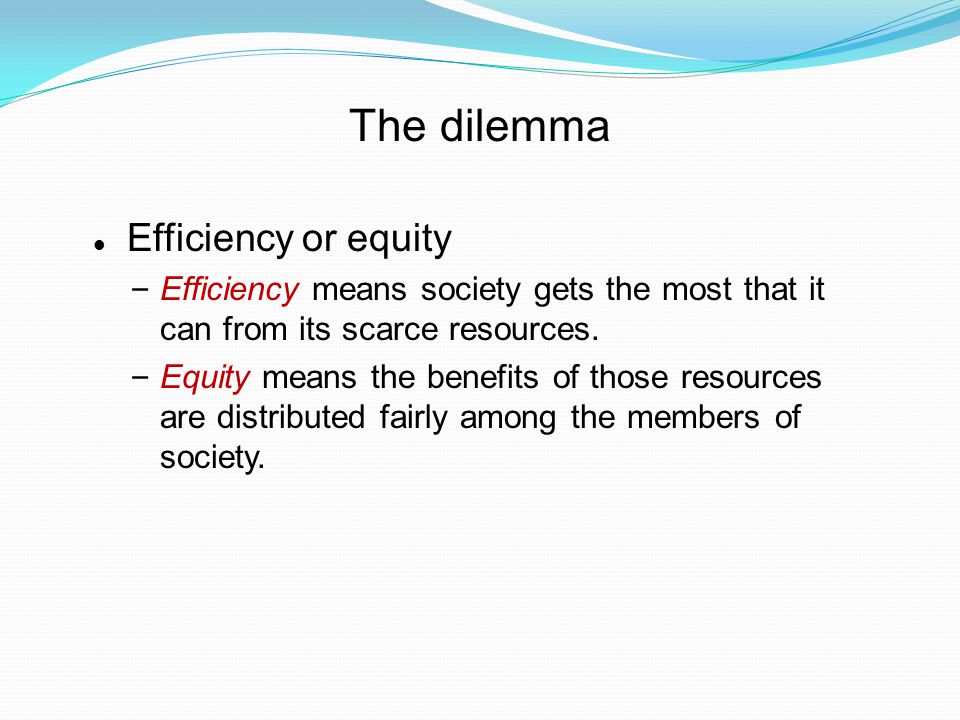 The dilemma Efficiency or equity