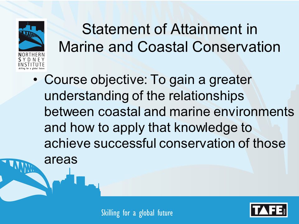 Statement of Attainment in Marine and Coastal Conservation