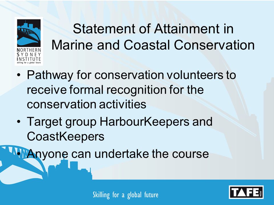 Statement of Attainment in Marine and Coastal Conservation