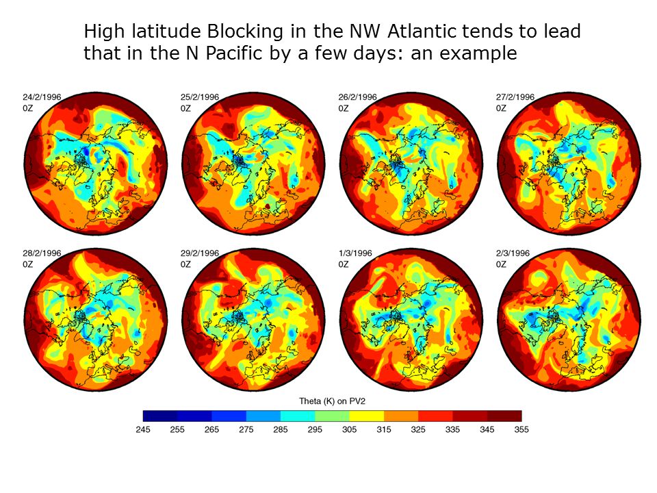 High latitude Blocking in the NW Atlantic tends to lead that in the N Pacific by a few days: an example