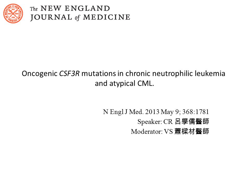 Oncogenic CSF3R mutations in chronic neutrophilic leukemia and atypical CML.