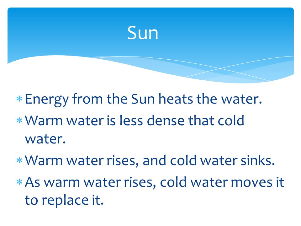 Sun Energy from the Sun heats the water.