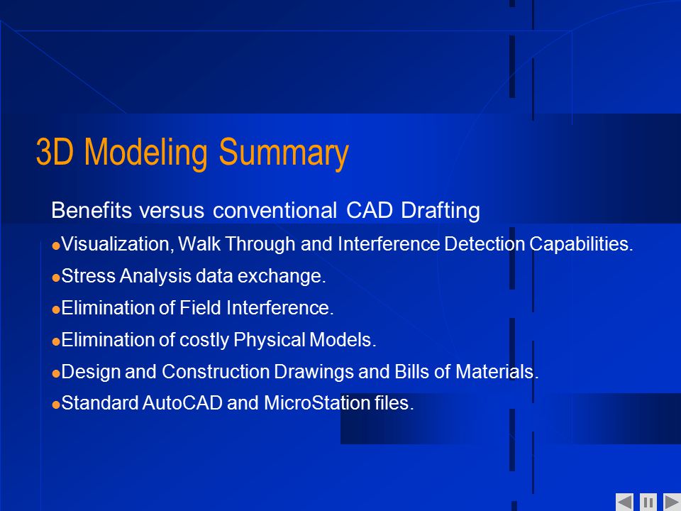 3D Modeling Summary Benefits versus conventional CAD Drafting