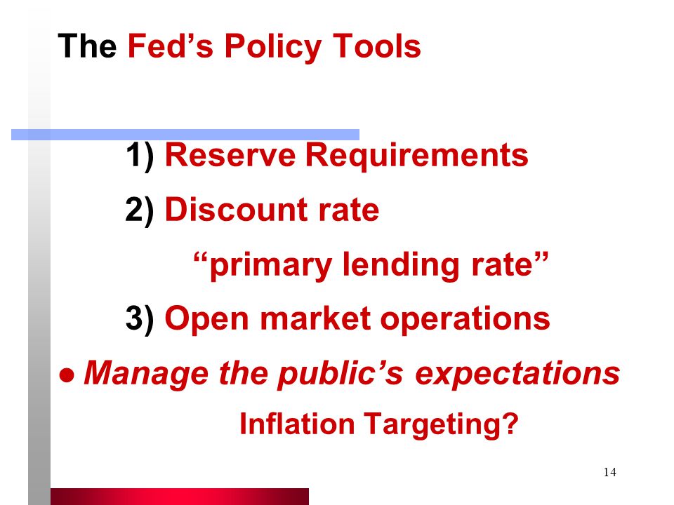 primary lending rate 3) Open market operations