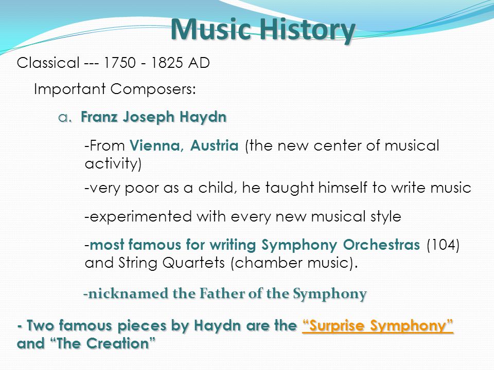 Music History Classical AD Important Composers: