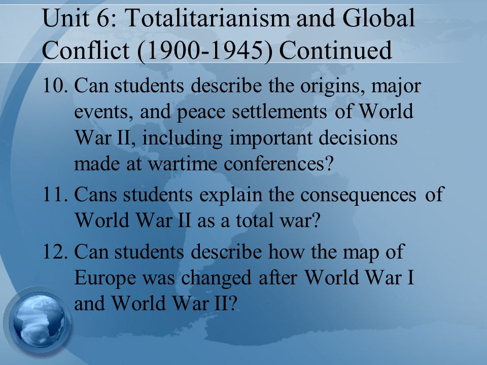 Unit 6: Totalitarianism and Global Conflict ( ) Continued