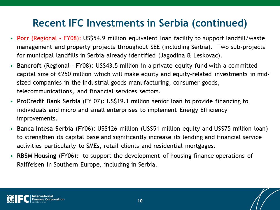 Recent IFC Investments in Serbia (continued)