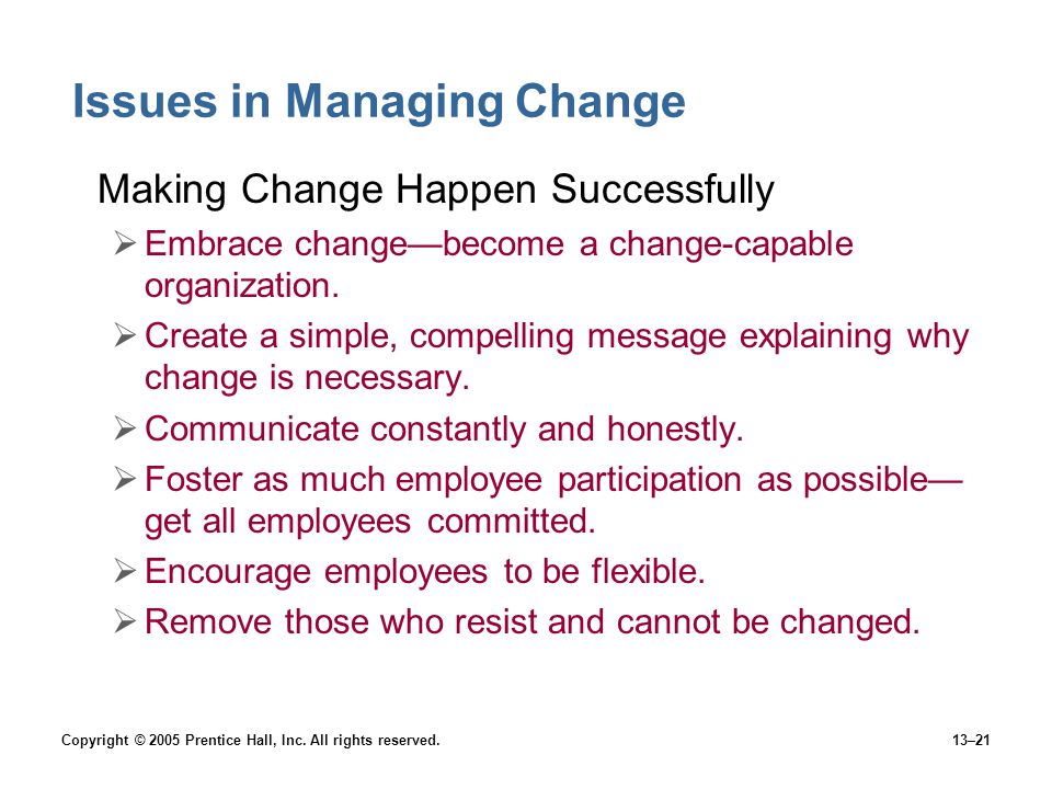 Issues in Managing Change