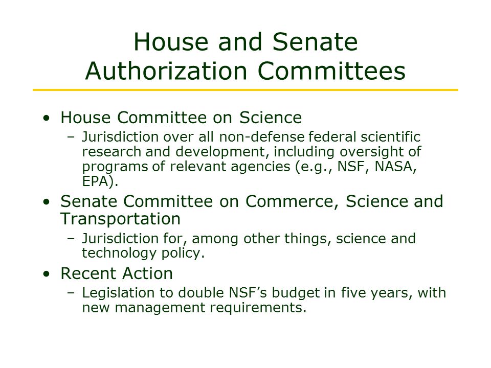 House and Senate Authorization Committees
