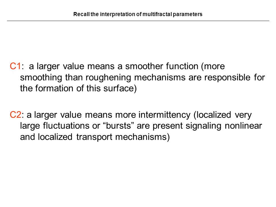 Recall the interpretation of multifractal parameters