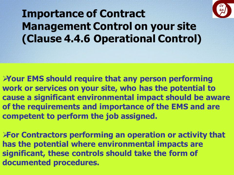 Importance of Contract Management Control on your site (Clause 4. 4