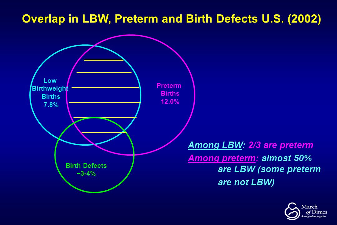 Overlap in LBW, Preterm and Birth Defects U.S. (2002)
