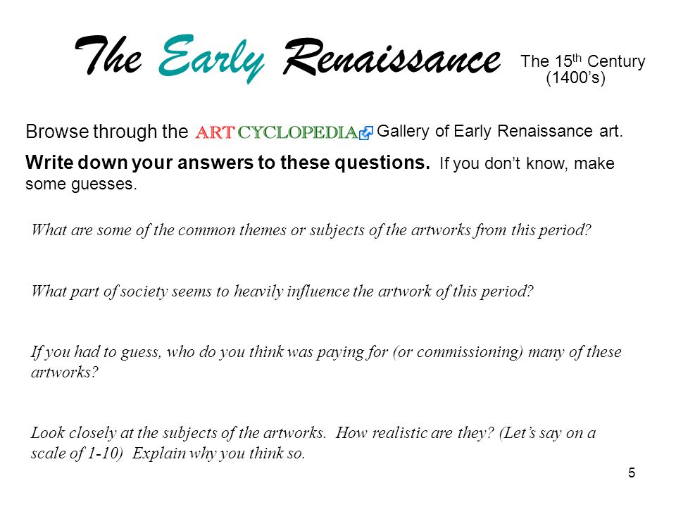 The Early Renaissance Browse through the