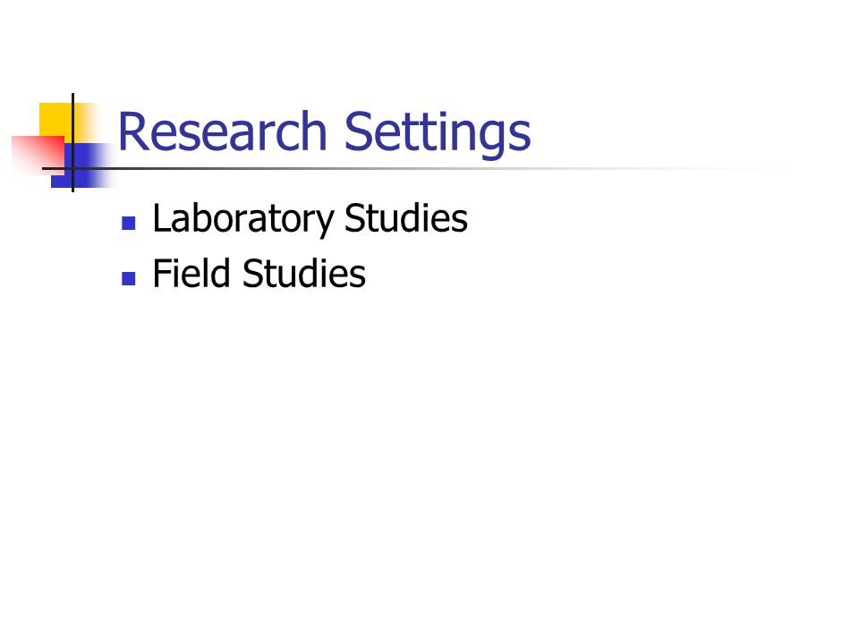 Research Settings Laboratory Studies Field Studies