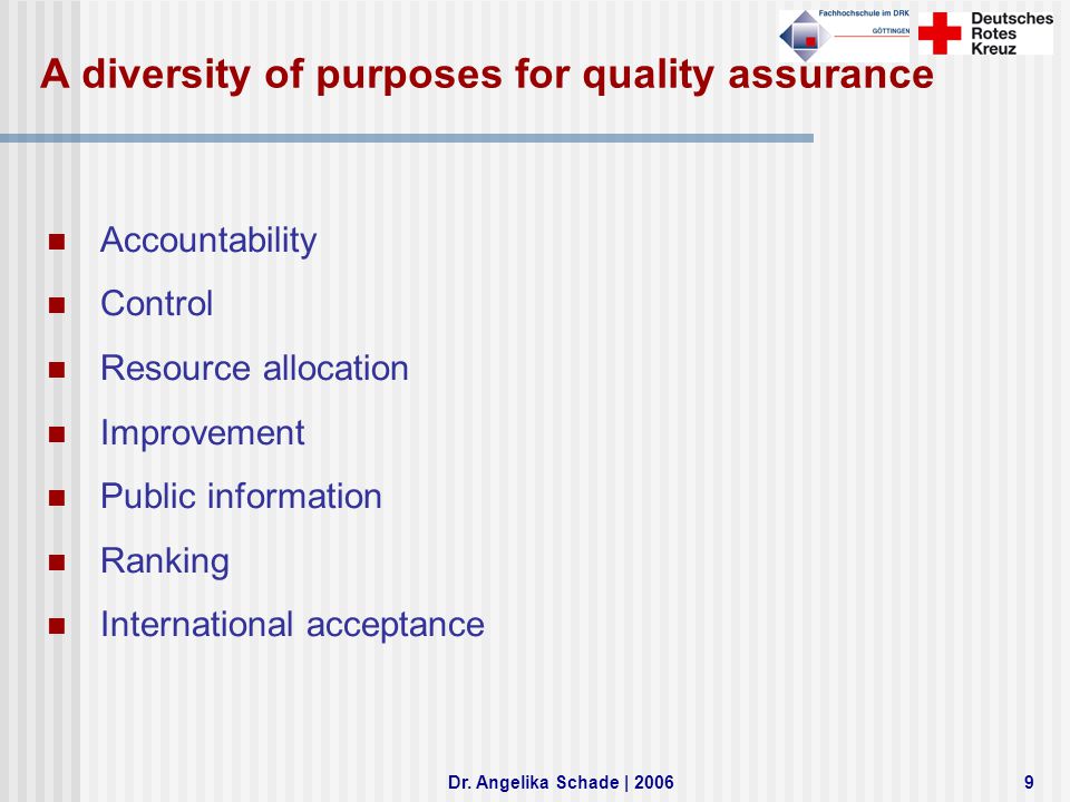 A diversity of purposes for quality assurance