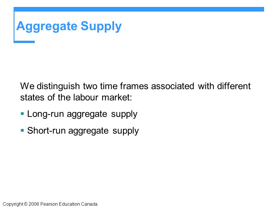 Aggregate Supply We distinguish two time frames associated with different states of the labour market: