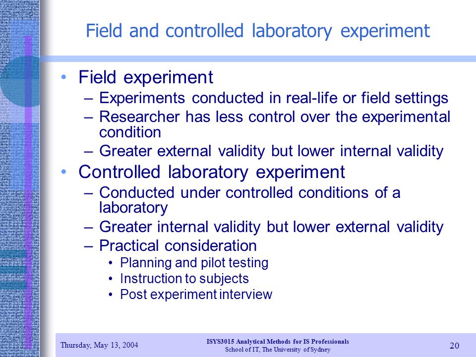Field and controlled laboratory experiment