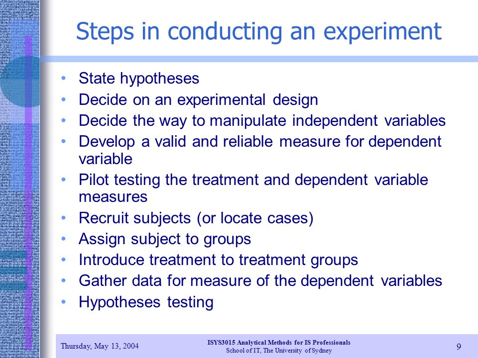 Steps in conducting an experiment