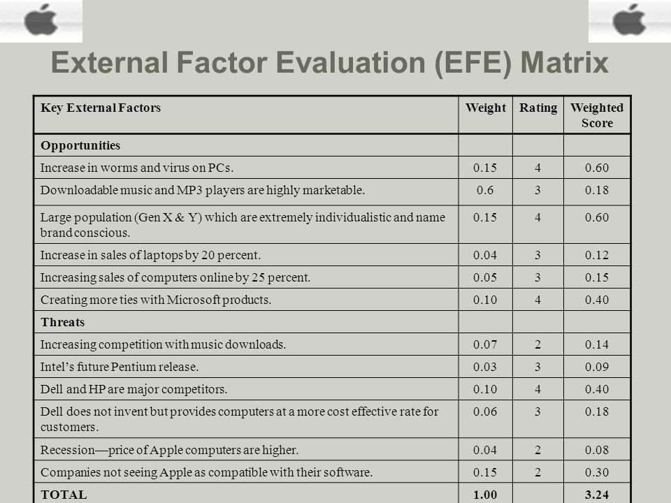 External Factor Evaluation (EFE) Matrix