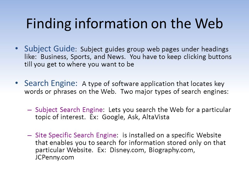 Finding information on the Web
