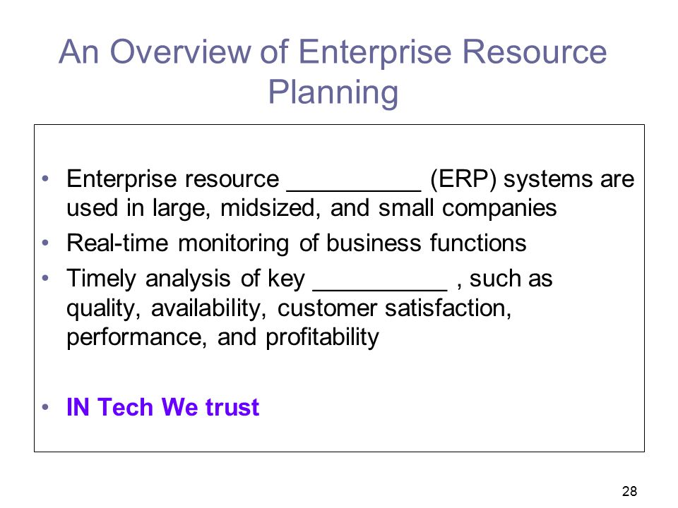 An Overview of Enterprise Resource Planning