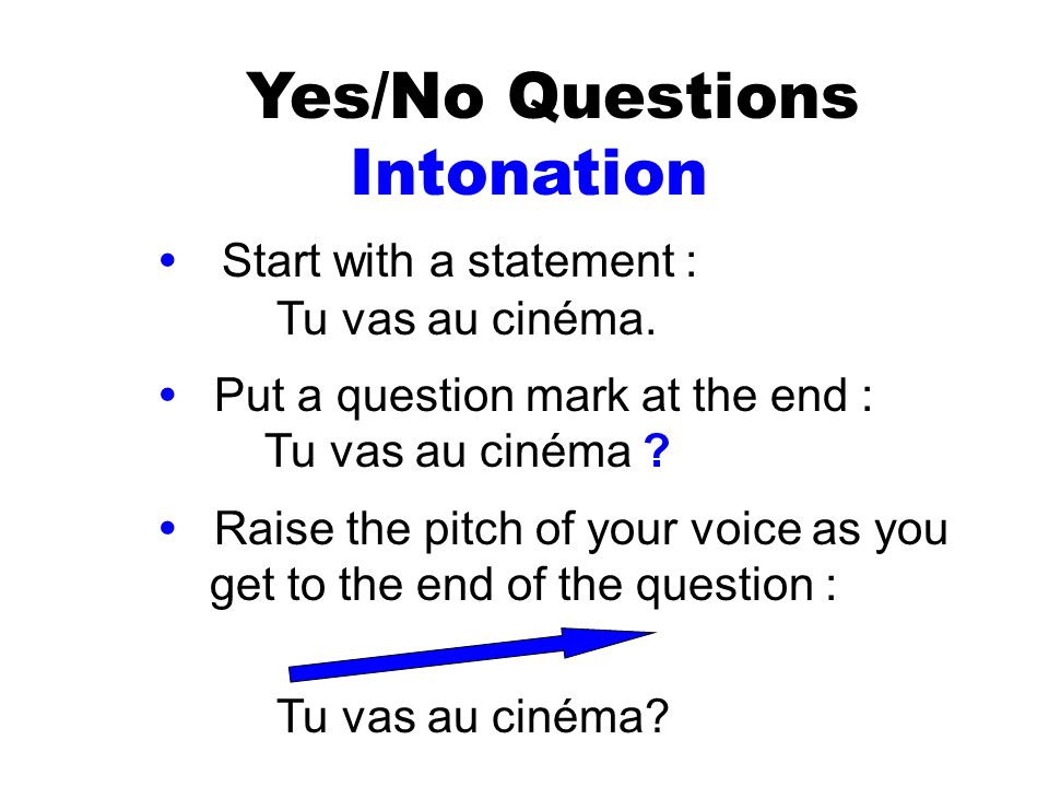 Yes/No Questions Intonation • Start with a statement :