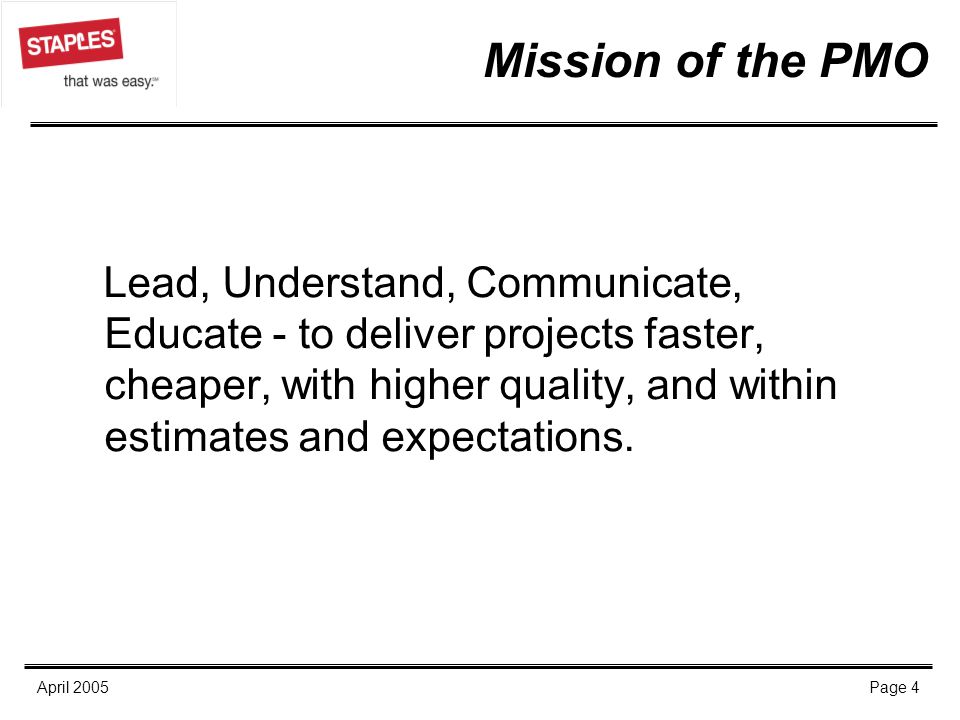 Mission of the PMO
