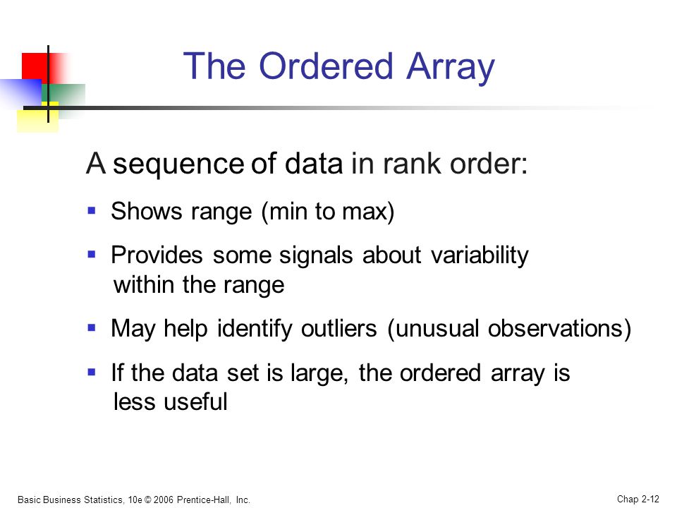 The Ordered Array A sequence of data in rank order: