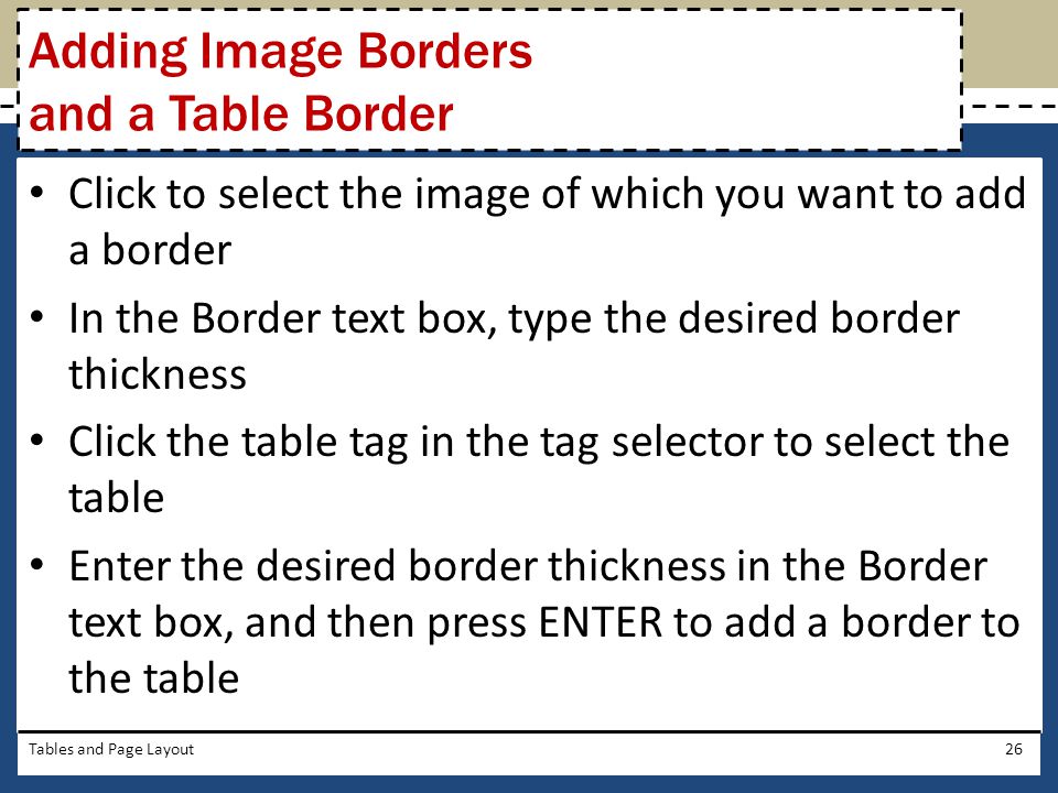 Adding Image Borders and a Table Border