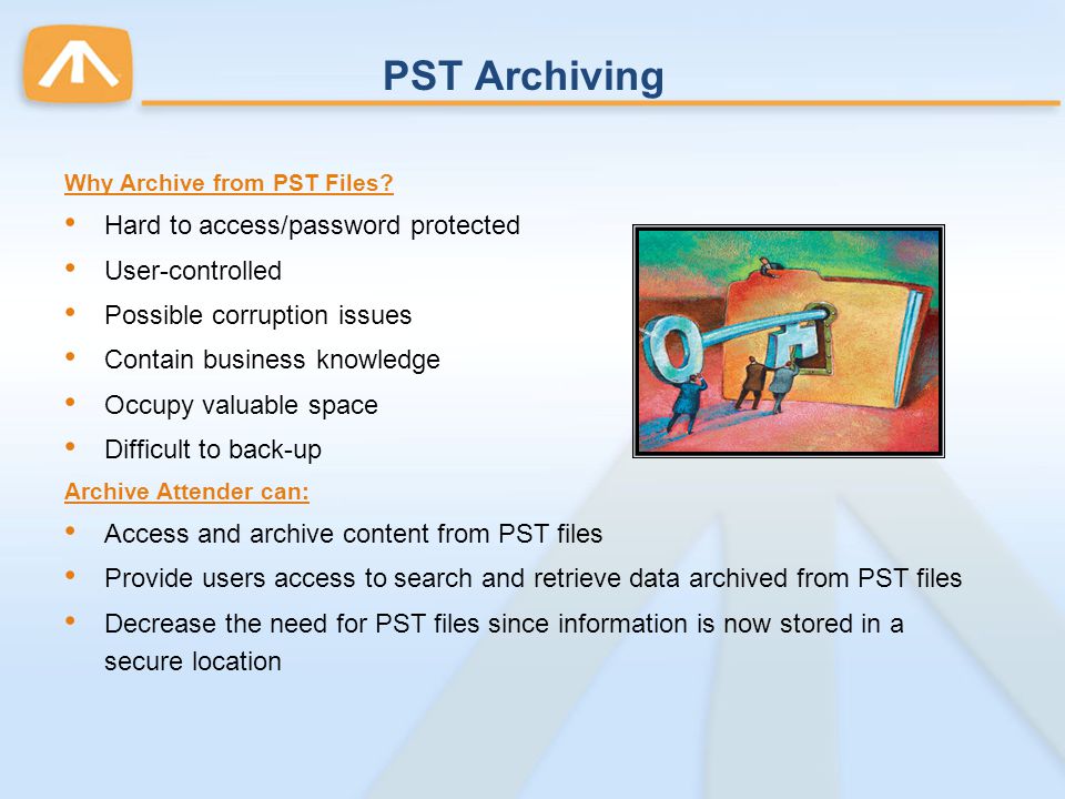 PST Archiving Hard to access/password protected User-controlled