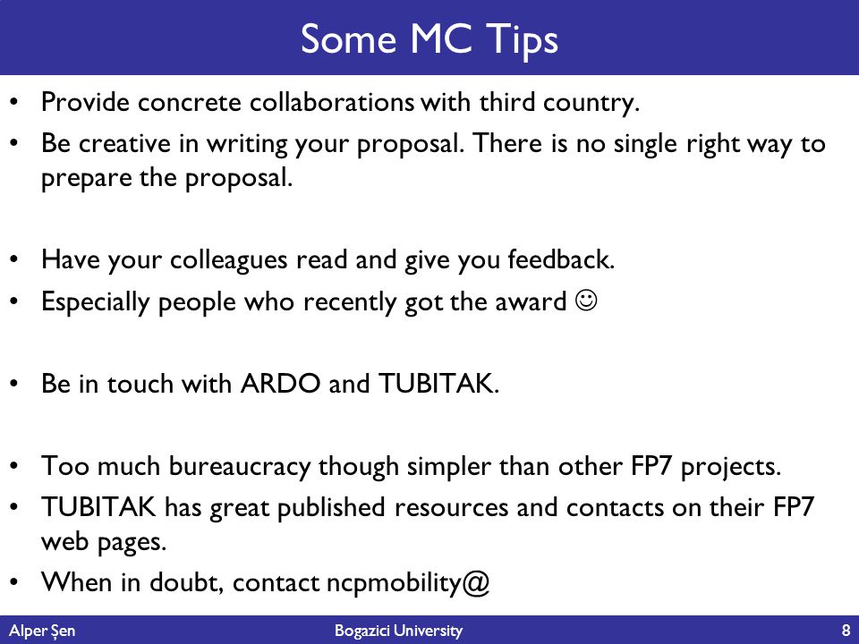 Some MC Tips Provide concrete collaborations with third country.