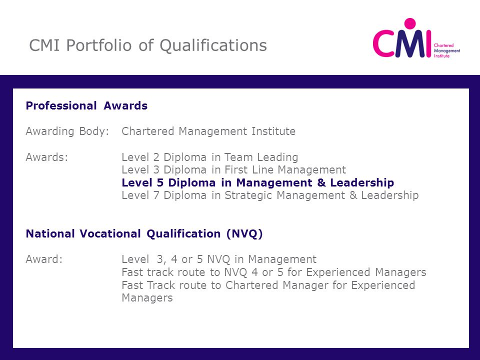 CMI Portfolio of Qualifications