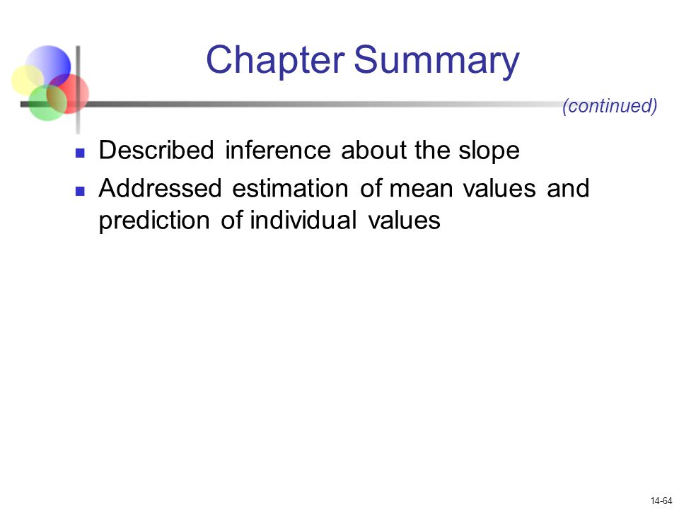 Chapter Summary Described inference about the slope