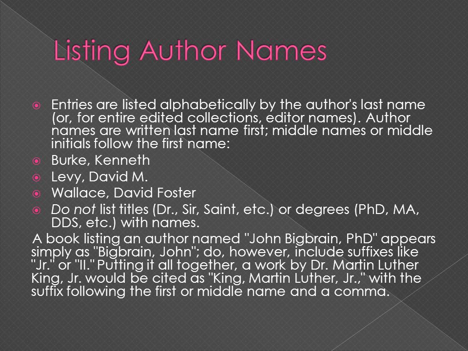 Listing Author Names