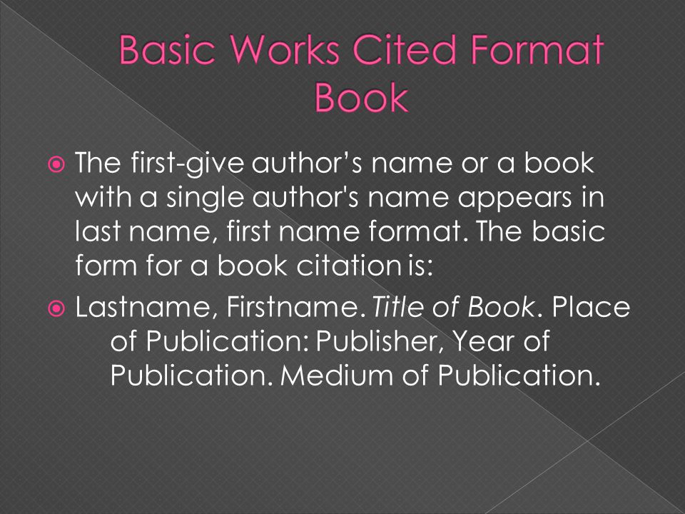 Basic Works Cited Format Book