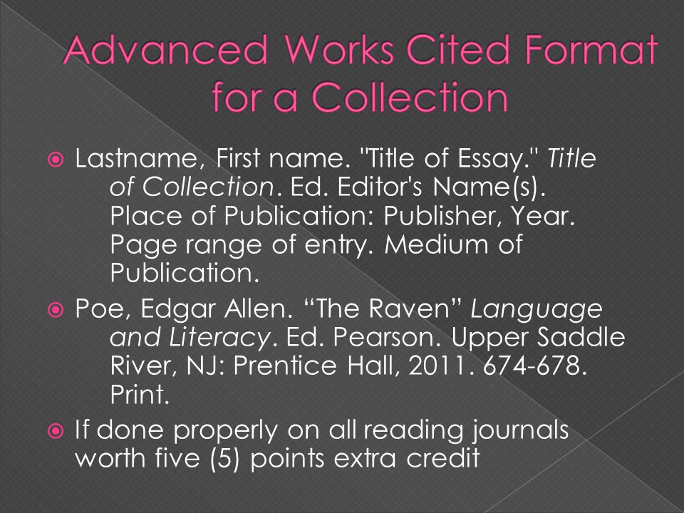 Advanced Works Cited Format for a Collection