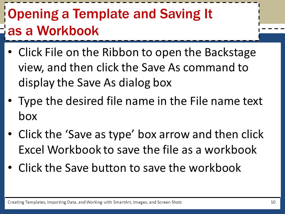 Opening a Template and Saving It as a Workbook