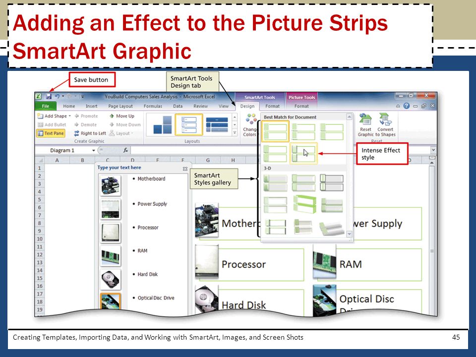 Adding an Effect to the Picture Strips SmartArt Graphic