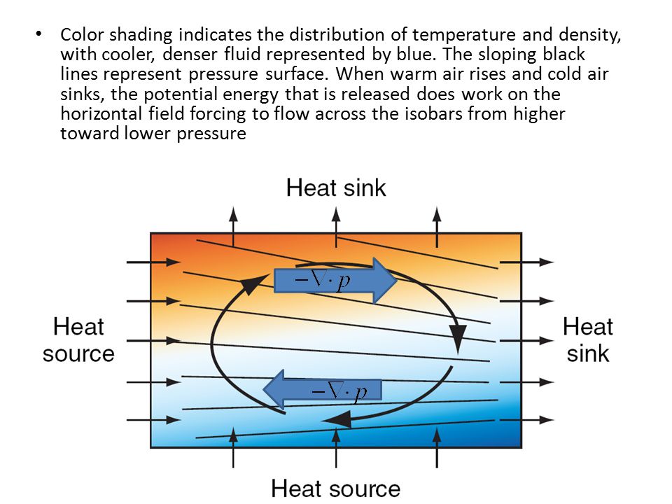 Color shading indicates the distribution of temperature and density, with cooler, denser fluid represented by blue.