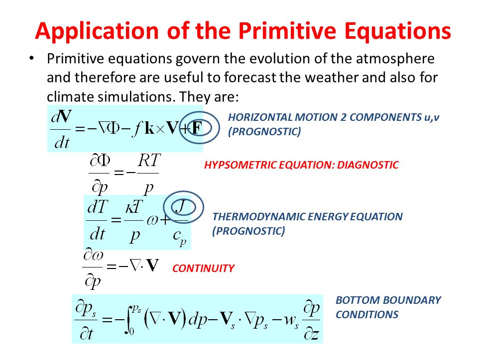 Application of the Primitive Equations