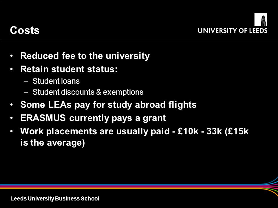 Costs Reduced fee to the university Retain student status:
