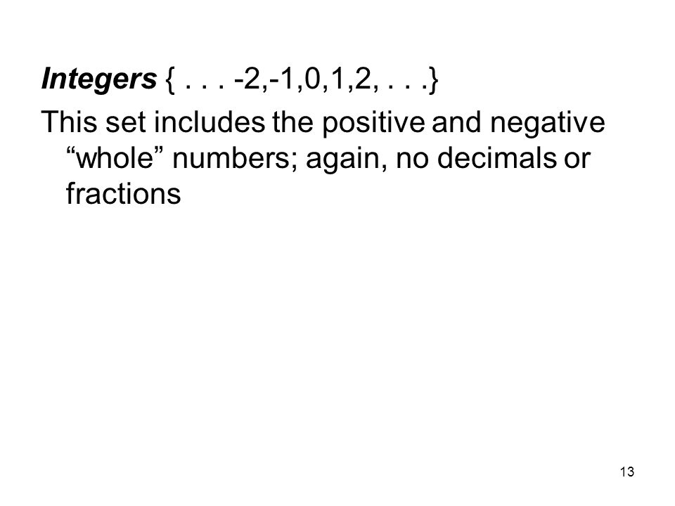 Integers { . -2,-1,0,1,2, .