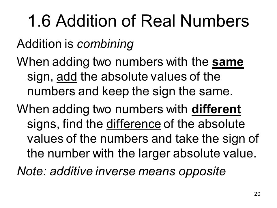 1.6 Addition of Real Numbers