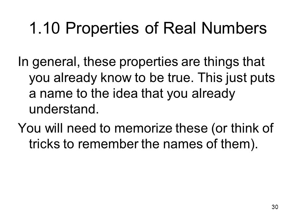 1.10 Properties of Real Numbers