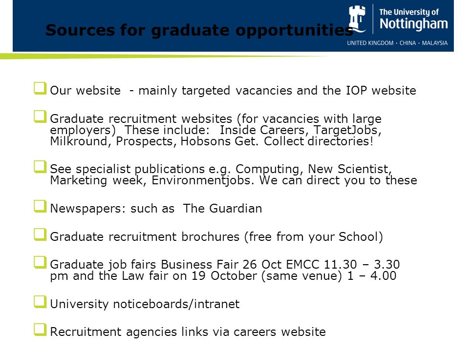 Sources for graduate opportunities